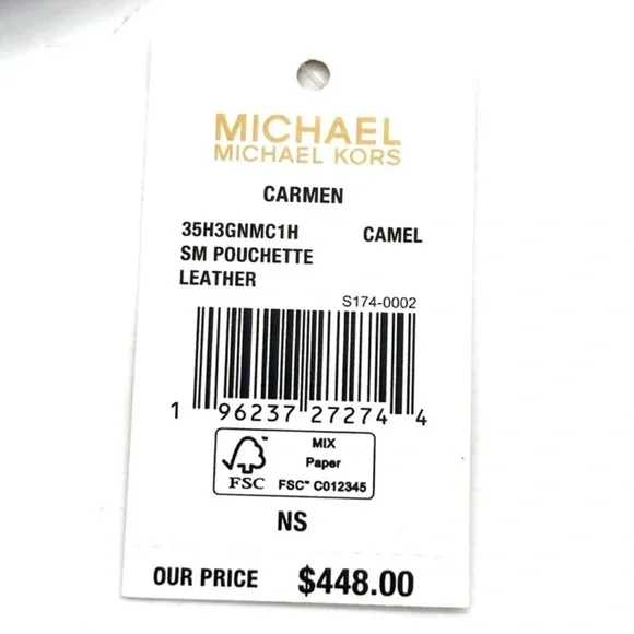 Michael Kors Carmen Small Pouchette Crossbody Bag Camel Multi - Picture 11 of 11